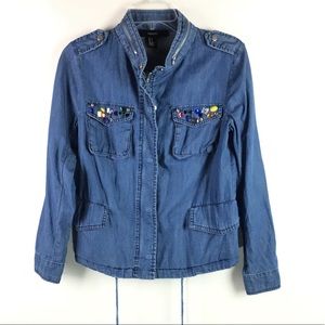 4/25 NWT Forever 21 Womens Denim Jacket Gem Bling